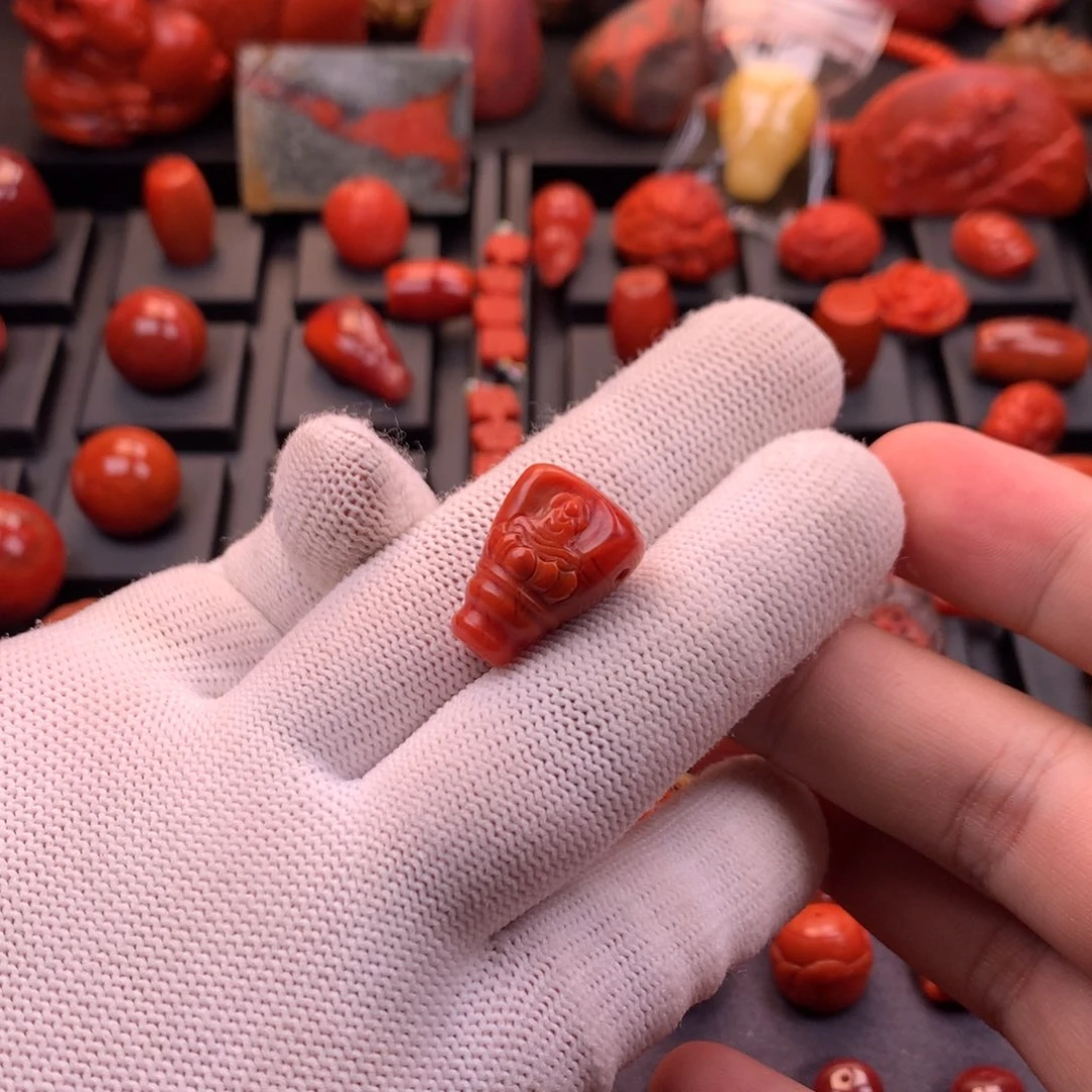 南红玛瑙未镶嵌精工雕刻无相三通14.4mm