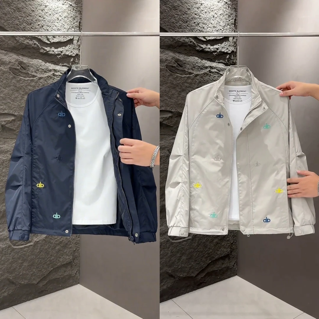 秋季新款潮牌字母刺绣立领夹克外套男高级感宽松时尚百搭休闲上衣