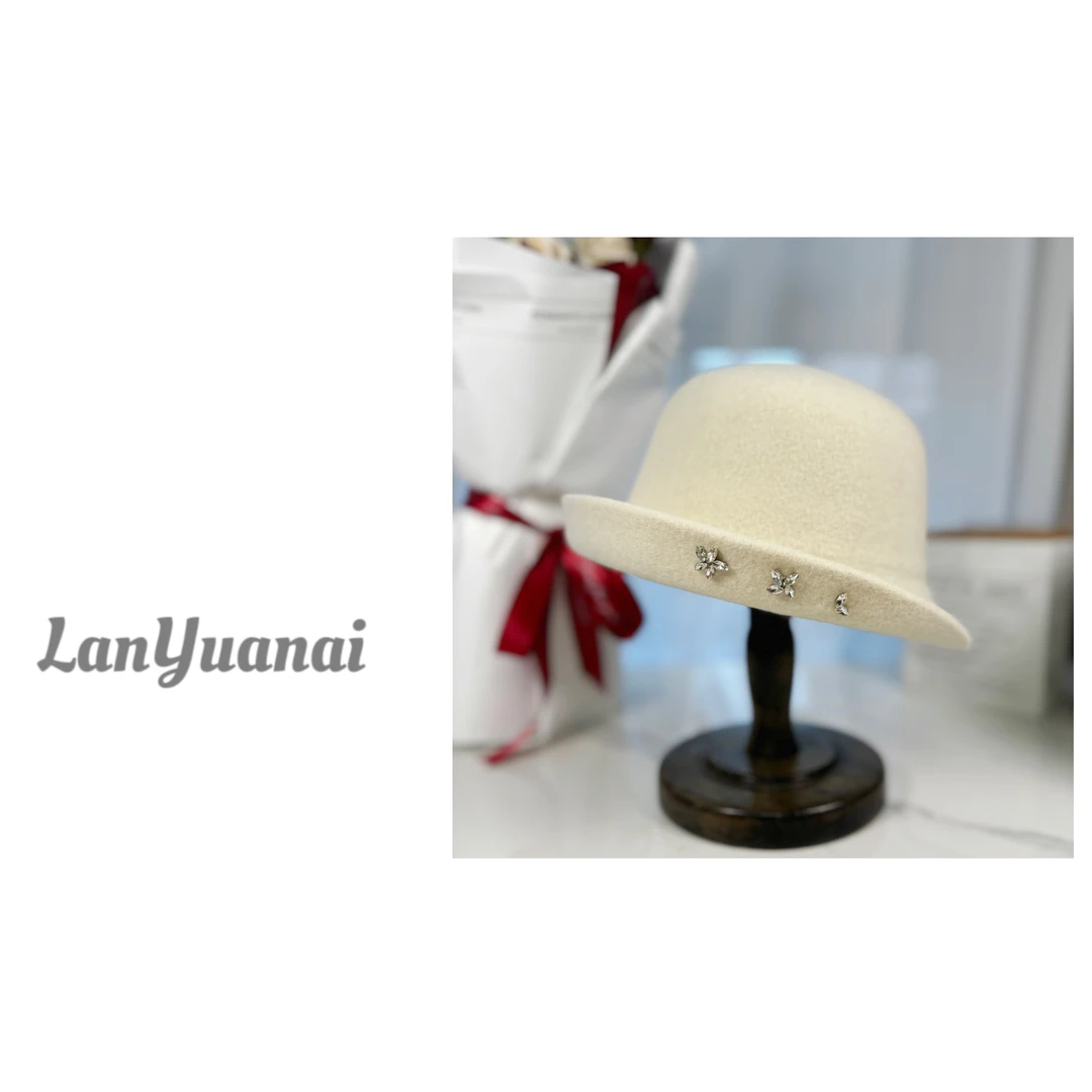 LYA2009K优雅设计师时尚礼帽重工手工穿钻羊毛2024时髦减龄帽子