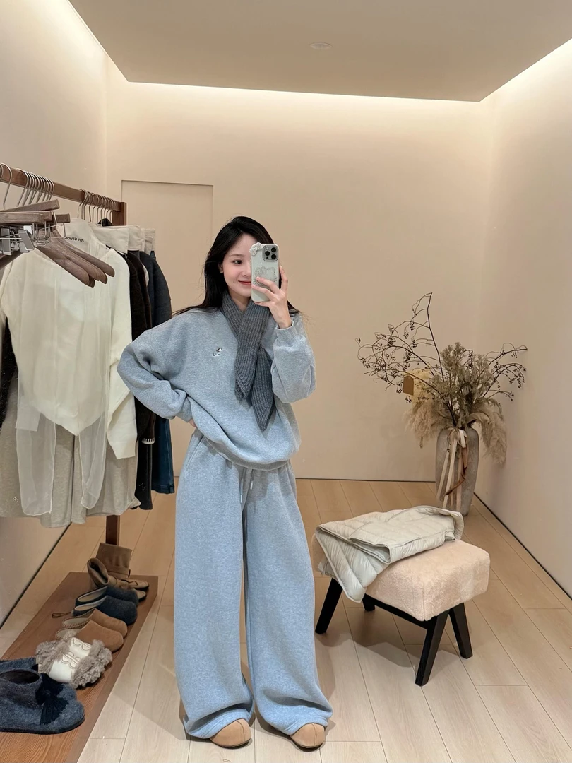 【云灰松弛】休闲风运动灰色卫衣套装上衣灰色慵懒时尚套装减龄韩系