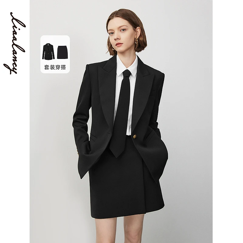 【朗姿Basic衣橱】朗姿23年冬款通勤职业黑色西装正装长袖西服