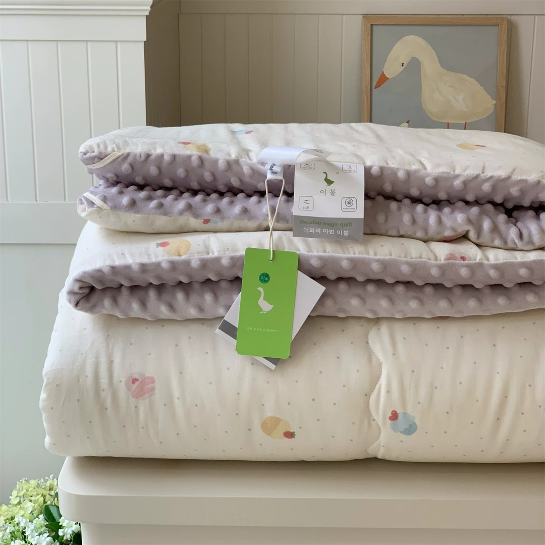 韩国大鹅单人纱布豆豆被学生春秋被全棉双层纱1.5米大豆被秋冬被