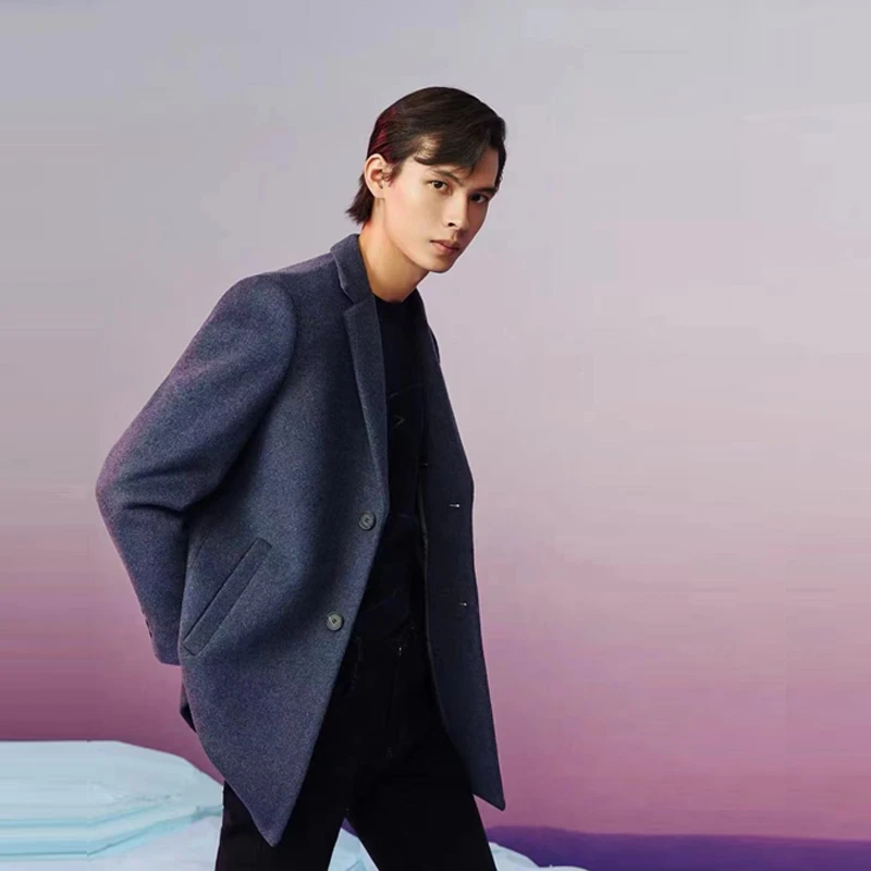 春季新款男士高端绵羊毛西装领商务休闲保暖短款毛呢大衣