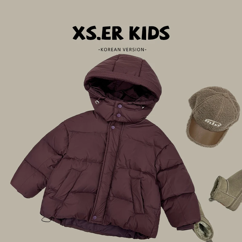 【小首尔】原版-男童保暖羽绒服冬季时尚加厚纯色连帽外套HBB3153