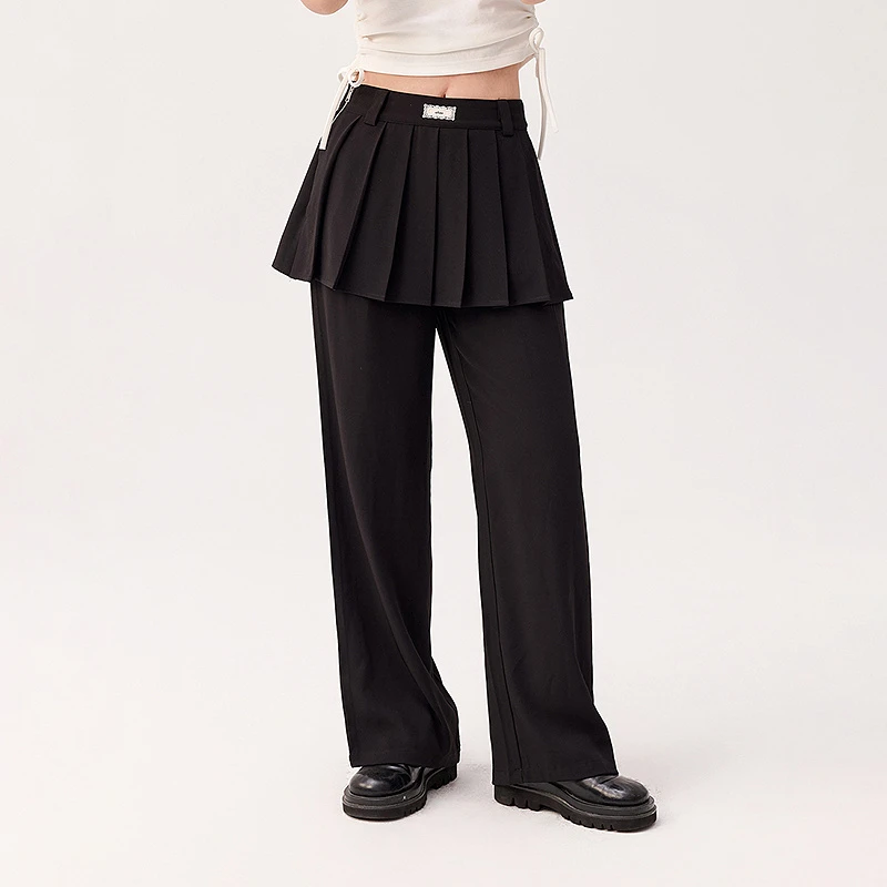 【6】CHUU假两件设计拼接屁帘直筒复古运动百搭休闲裤FHEC002J