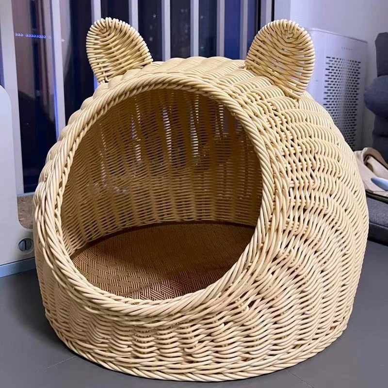 猫窝四季通用猫咪床房子帐篷封闭式夏季夏天猫屋藤编筐猫笼