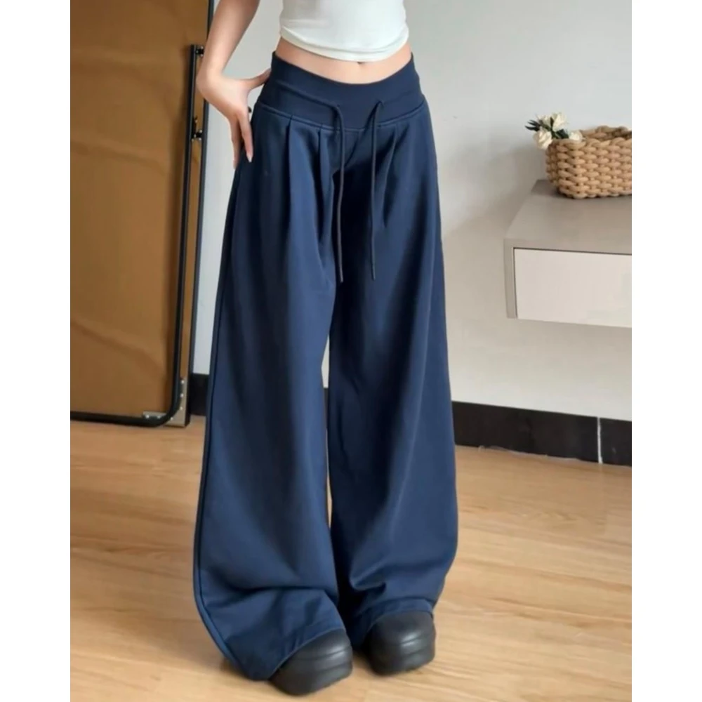 美式复古运动裤女裤春秋抽绳宽松显瘦直筒垂感休闲裤子时尚拖地裤