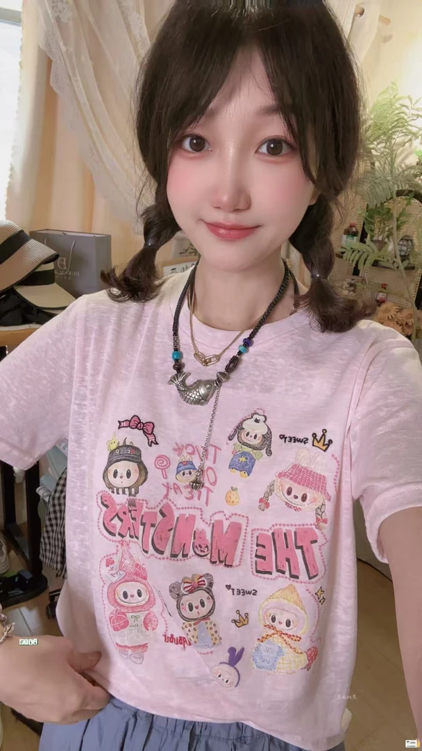 【可爱降临】时尚洋气百搭夏季宽松休闲可爱减龄刺绣卡通短袖T恤