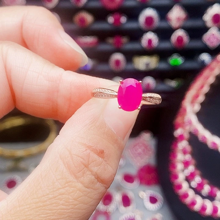 戒指银S925镶嵌红宝石