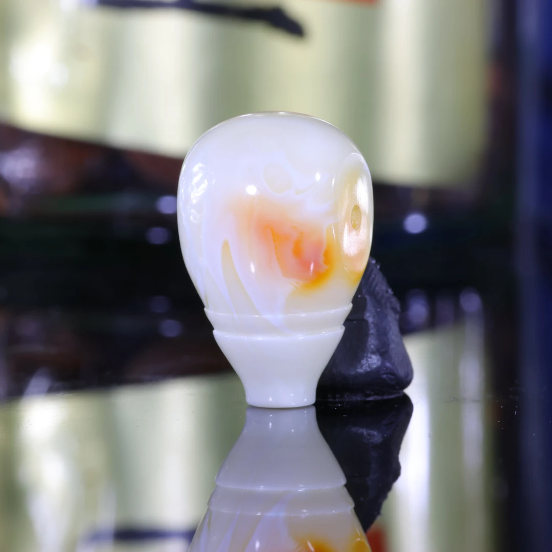 13m三通原矿一物一图瓷白蜡粉红沁色精品高货佛头蜜蜡配饰-B264