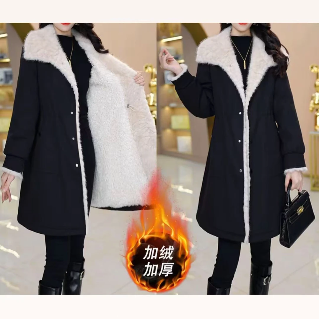 高档加绒加厚时尚保暖外套2025冬季新款显瘦洋气轻奢减龄休闲大衣