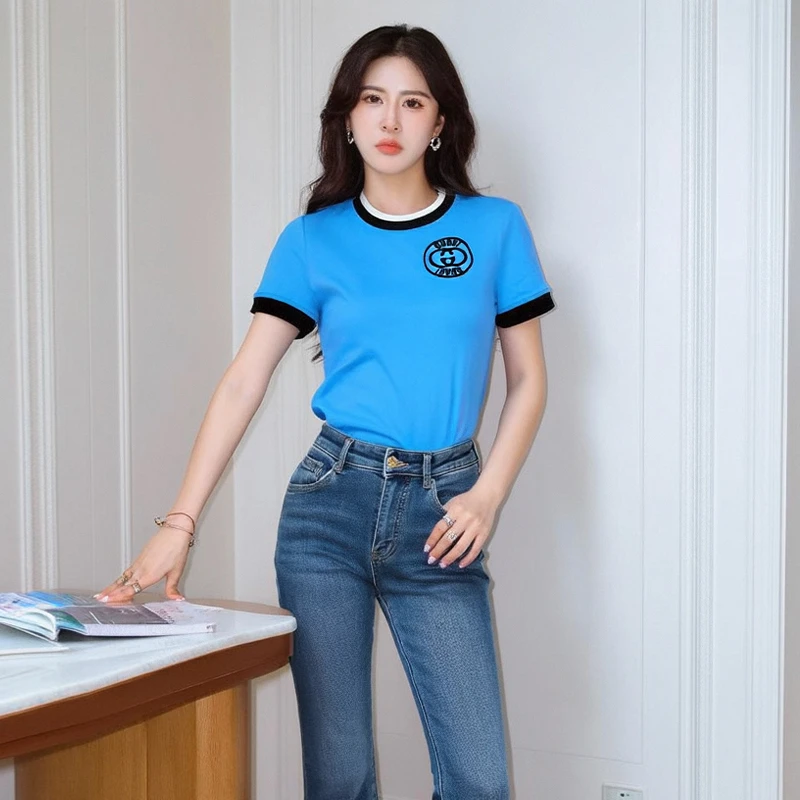 【咕】纯棉撞色百搭经典款透气T恤2025夏季商场专柜品牌女装
