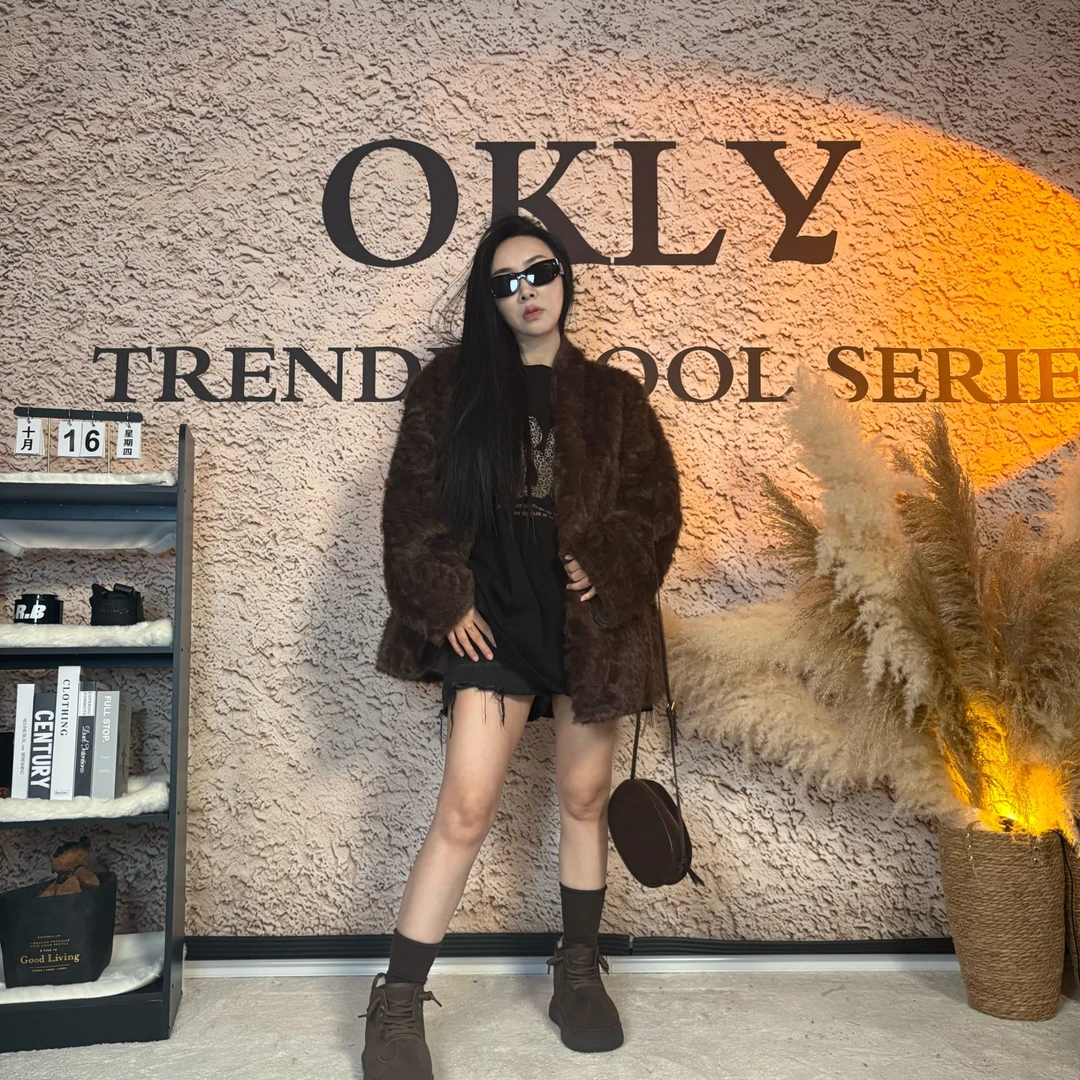 小湖羊慵懒风冬季新款环保水貂毛皮草外套女宽松皮毛一体毛毛大衣