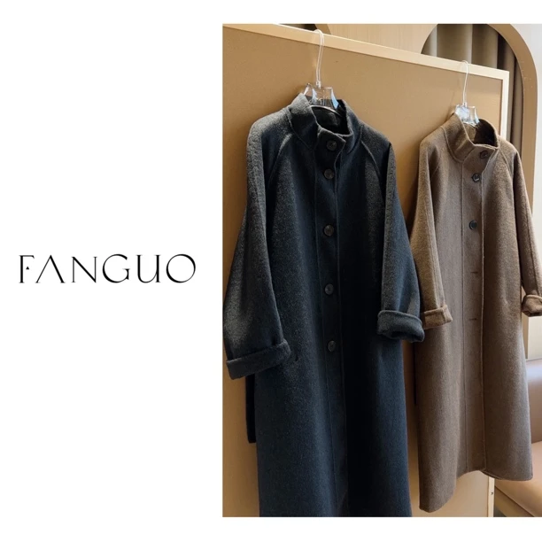 韩国订单货！非市场短小版型！美丽奴羊毛立领双面呢大衣外套26449