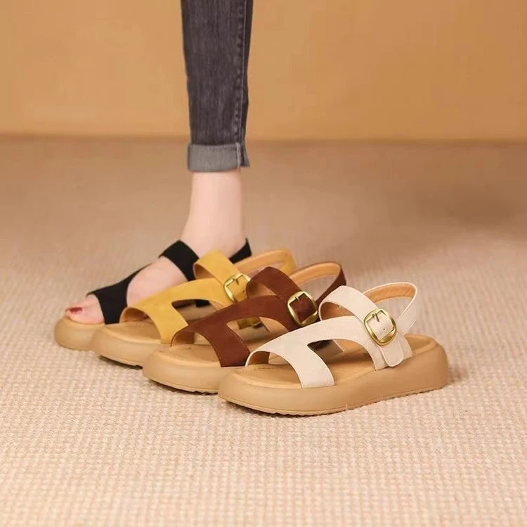 夏季2025露趾女士凉鞋舒适时尚复古百搭平底防滑休闲鞋