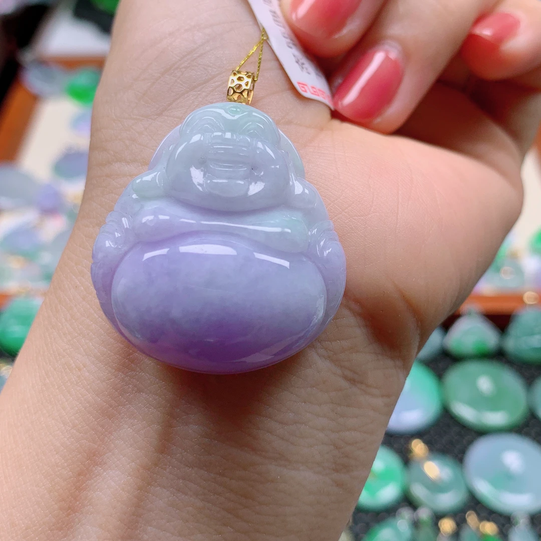 缅甸天然A货翡翠，紫罗兰佛公 编号107/610尺寸33.5-31.8-12