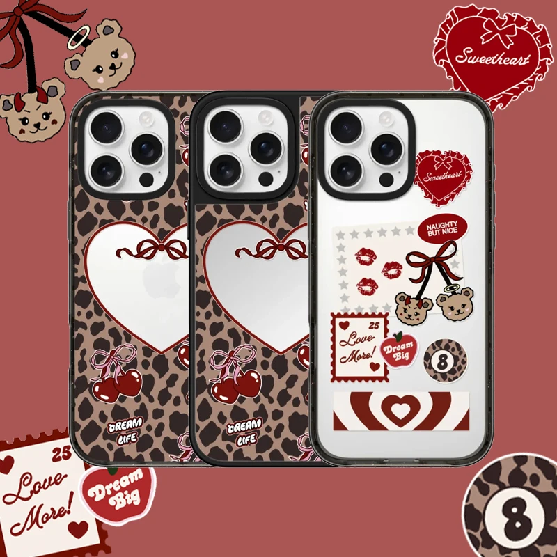 韩火火豹纹樱桃爱心17Pro手机壳16适用iPhone15ProMax苹果14Pro