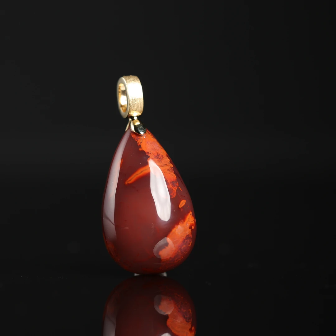 一团和气 | 严选精品天然原矿南红火焰纹水滴万能扣吊坠