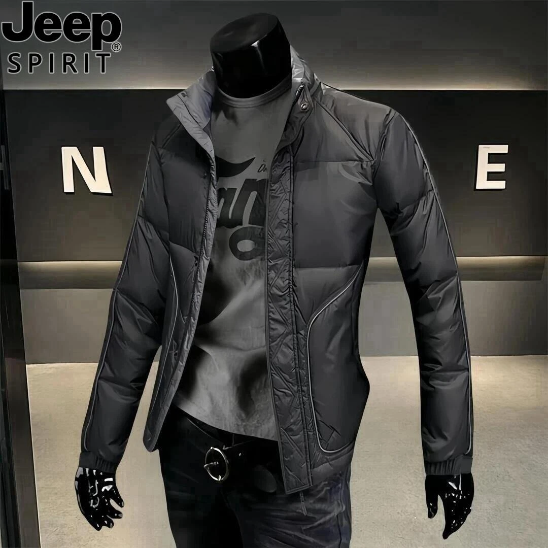 Jeep吉普秋冬季新款保暖羽绒服男士轻薄外套时尚休闲翻领夹克潮流