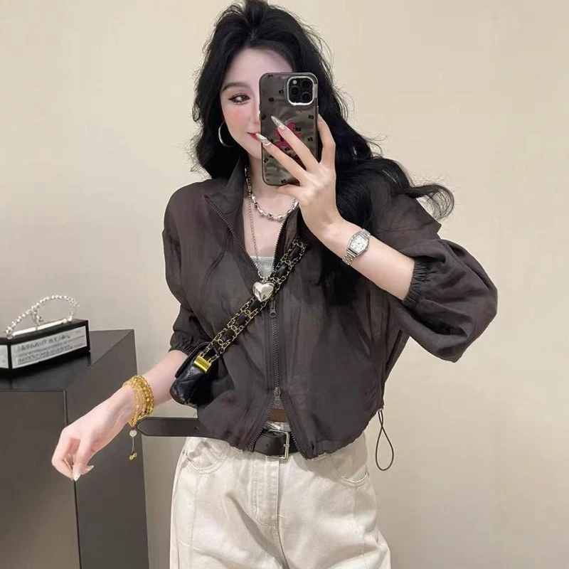 短款外套薄款亚麻防晒衣女2025新款爆款夏季设计感抽绳立领上衣女