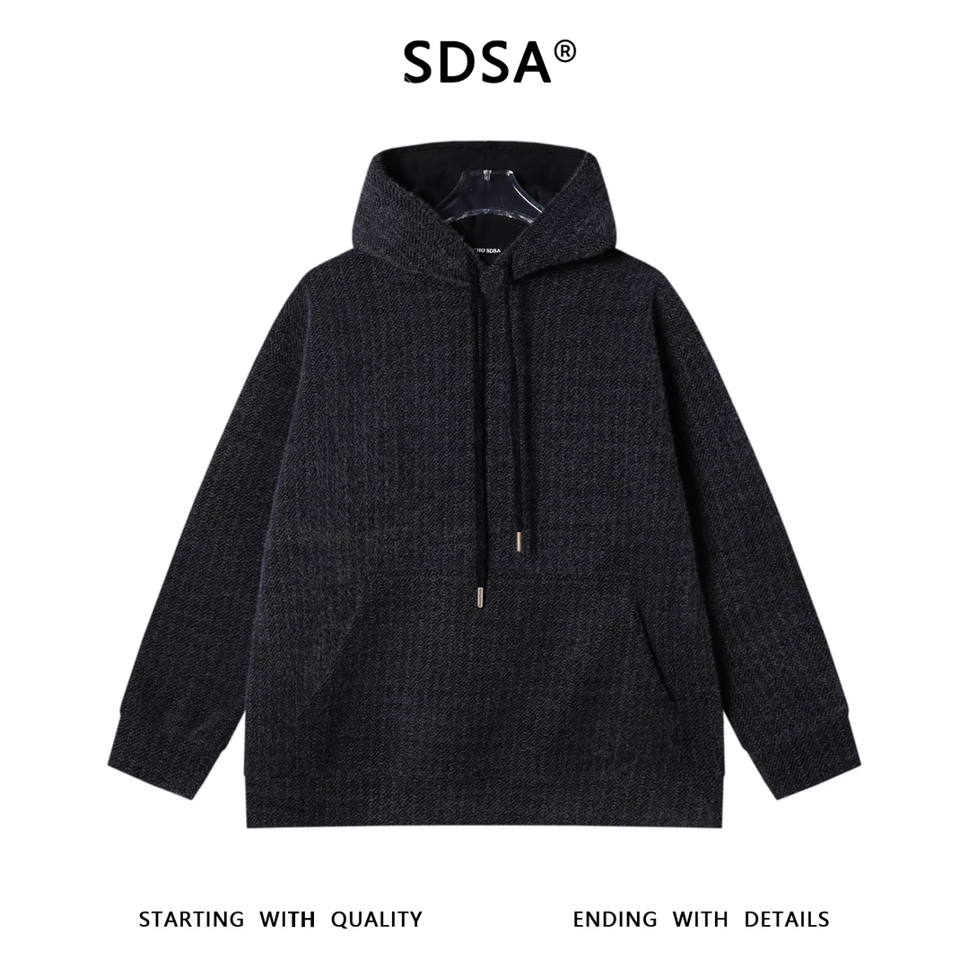 SDSA男士秋冬新款痞帅男装韩版简约绒毛抽绳连帽卫衣休闲百搭上衣