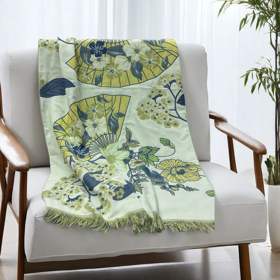 精品纱布浴巾--花扇蓝