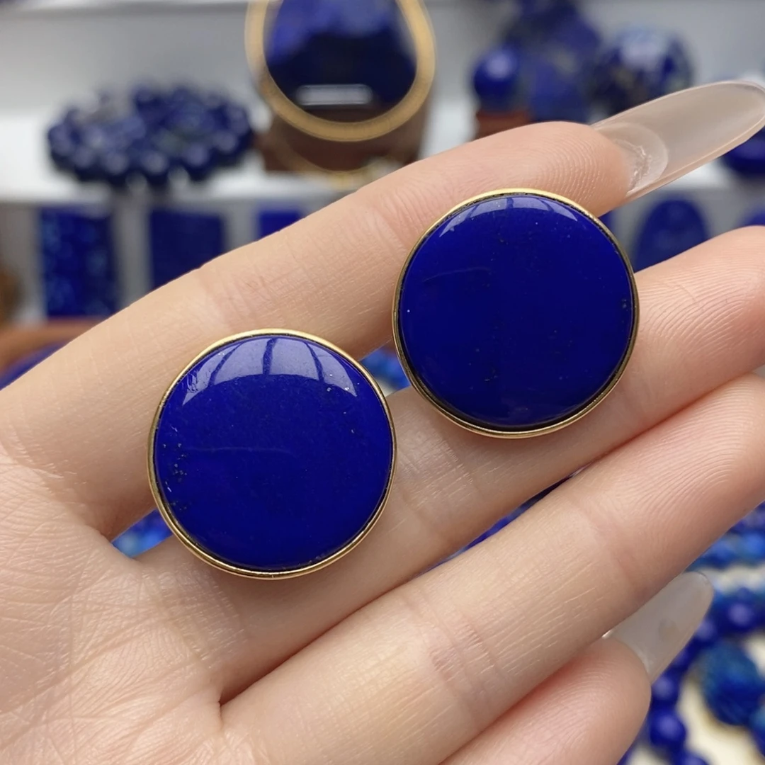 青金石银S925镀金镶嵌耳饰