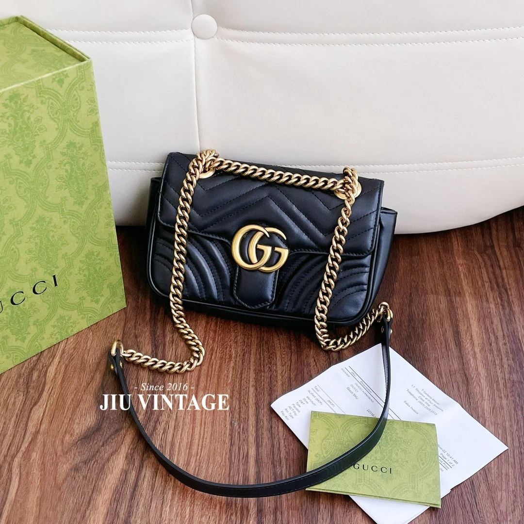 99新 GUCCI/古驰 marmont马蒙22黑金新款盒子发票JM7-3696