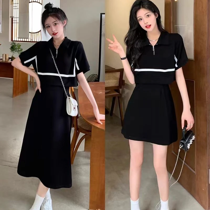 （多肉专属）假两件polo连衣裙夏季显瘦遮肚裙子胖MM藏肉A字裙1815
