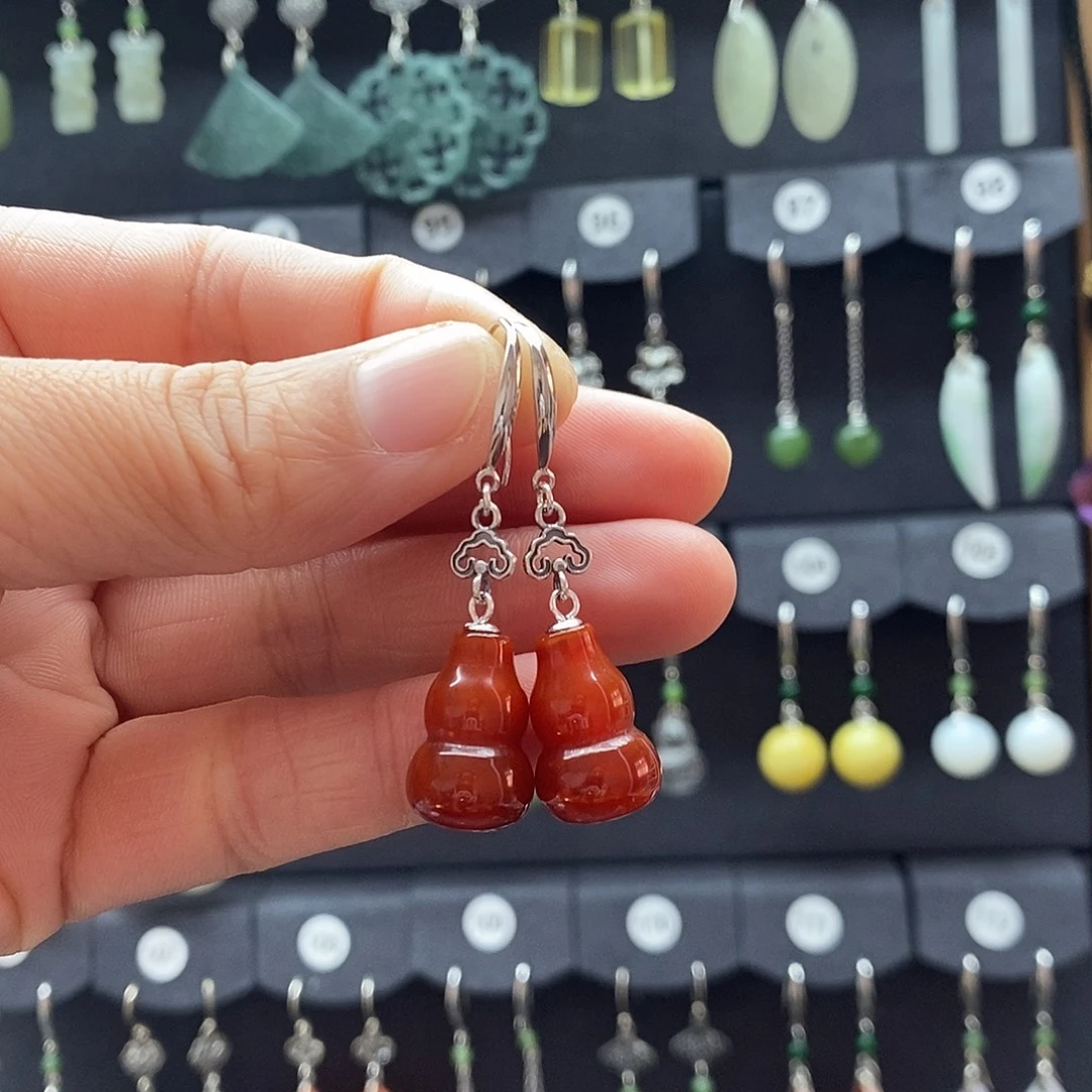 雪***贤玛瑙/玉髓银S925镶嵌耳坠