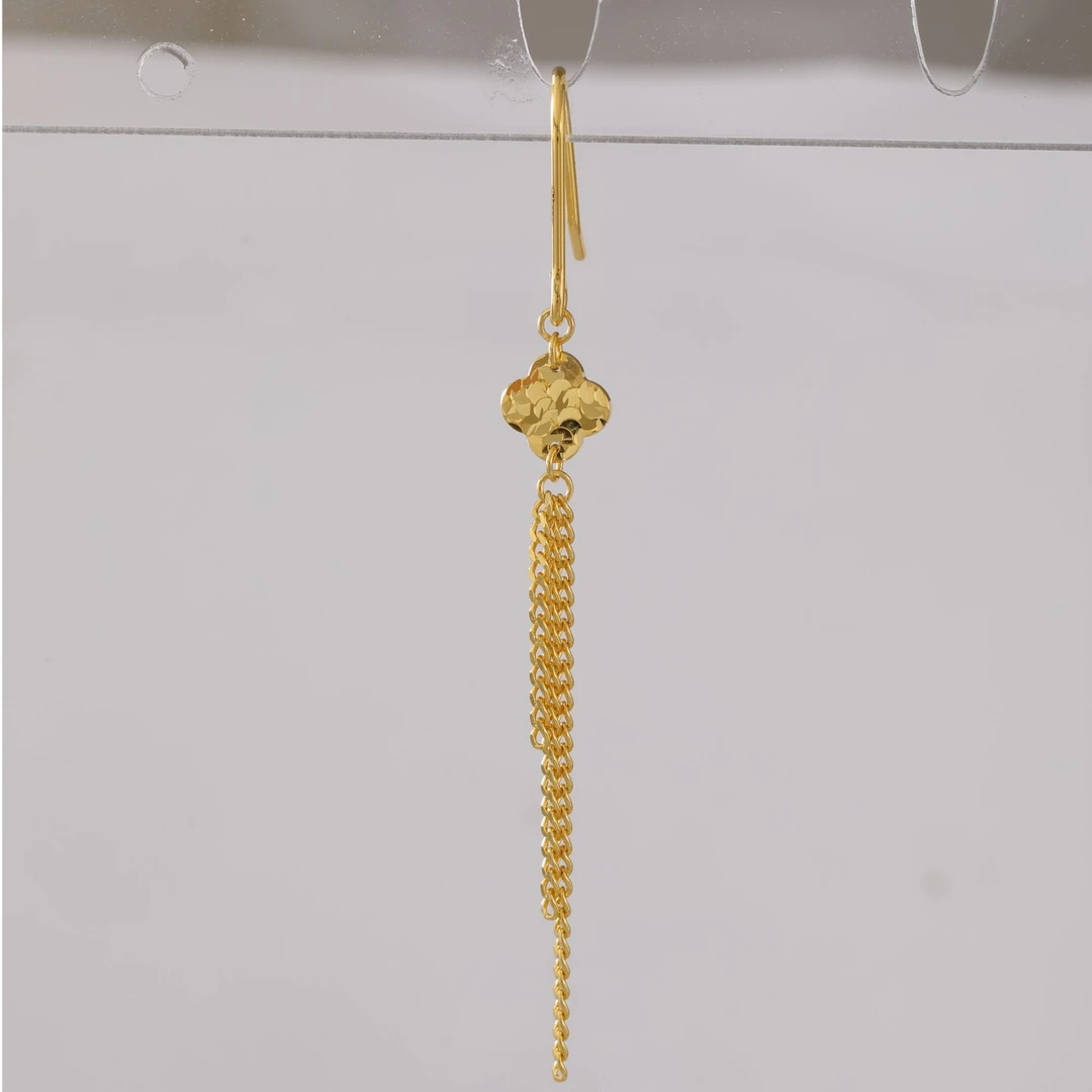 领丰金 5G黄金碎冰冰流苏四叶草耳钩女黄金按克卖HXE008金条价#ZJ