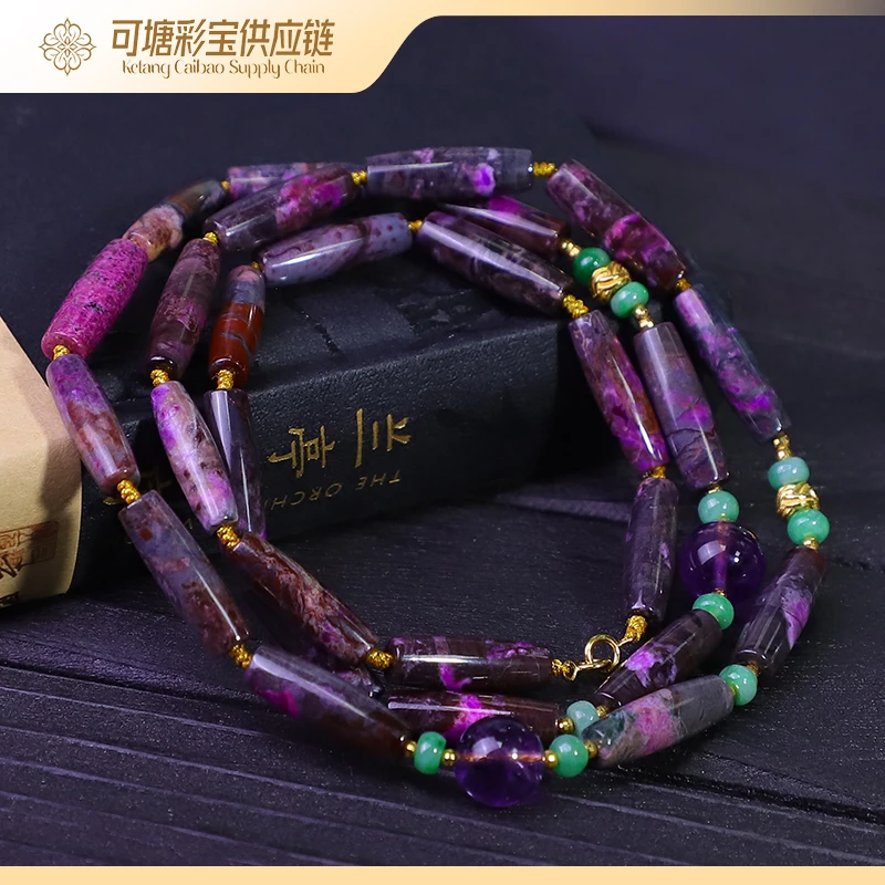 南非舒俱来 18K金 桃红樱花桶珠项链/KTCB-4451-1/多样性发一件