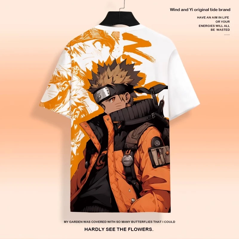 日系动漫短袖T恤男2025新款火影忍者鸣人周边印花半截袖大码加肥