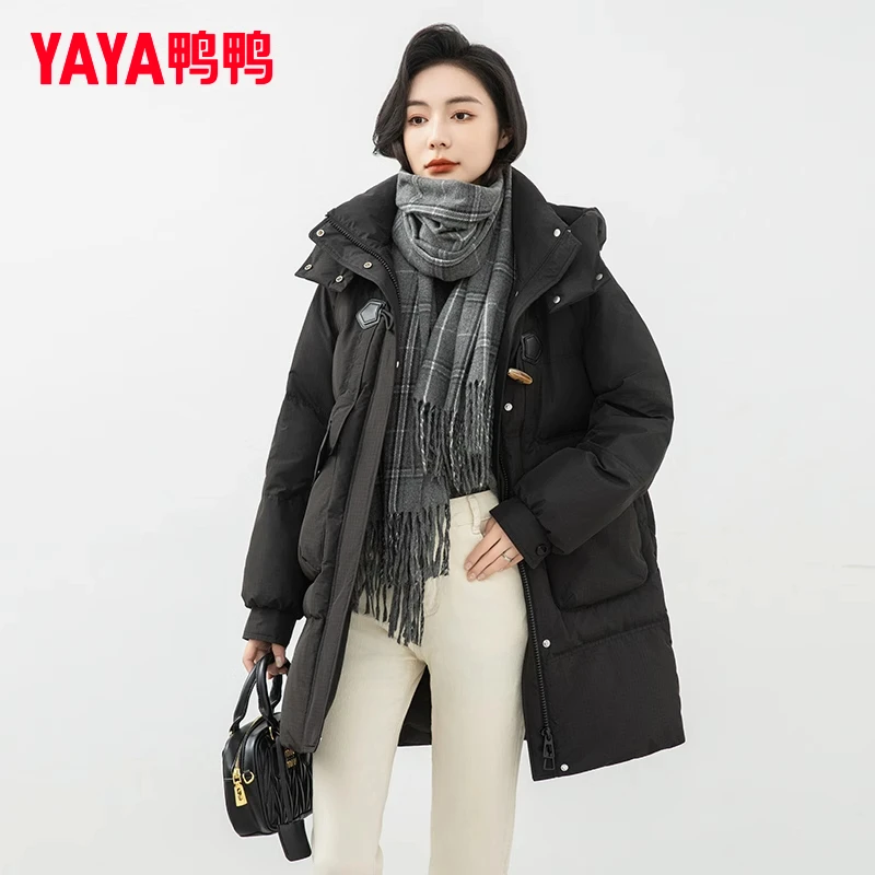 YAYA/鸭鸭女保暖轻职风中长款收腰极简风时尚冬季连帽YE3B635635L