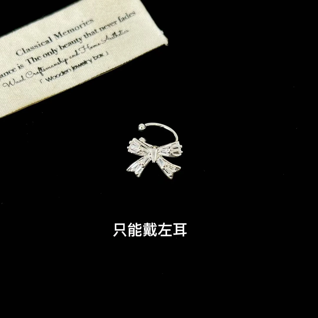 铜合金合成锆石耳饰 经典锆石蝴蝶结耳骨夹 单个装