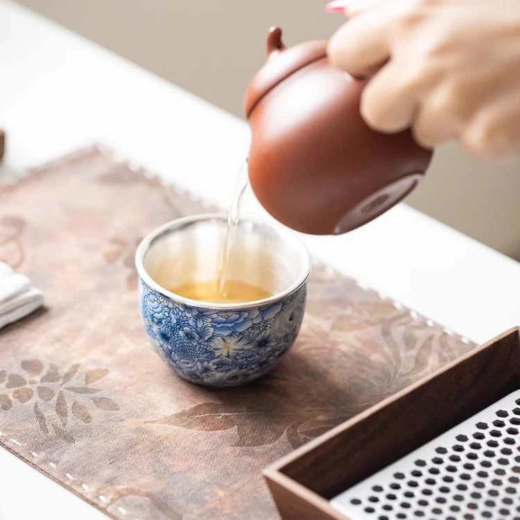 佟言高端青花瓷鎏银主人杯个人专用品茗杯单杯陶瓷茶杯单高档送礼
