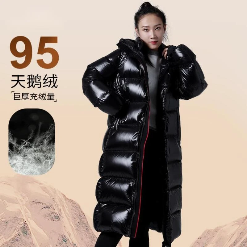 冬季长款连帽情侣羽绒服男女同款防水白鹅绒服保暖时尚简约款2237
