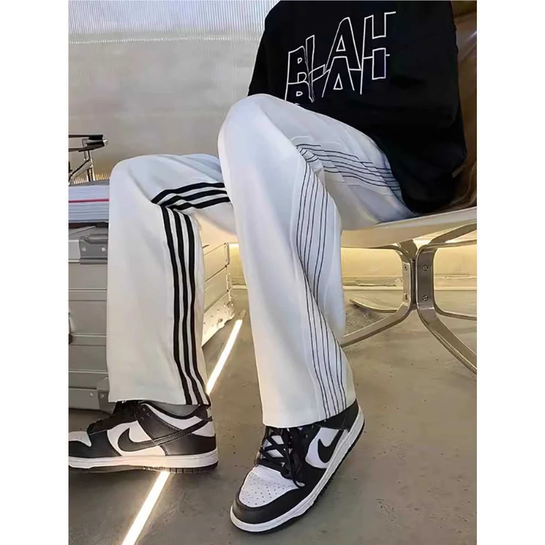 2025宽松百搭秋冬男士直筒长裤运动休闲裤卫裤男士日式复古七分白