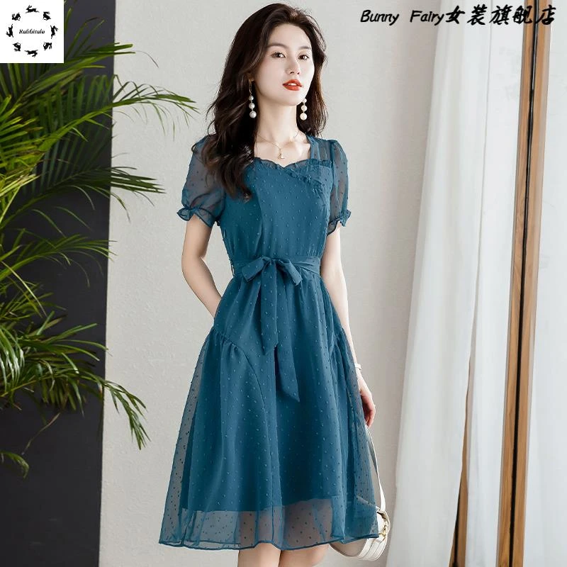 雪纺纱料连衣裙2025新款女夏季气质高端高级感妈妈小个子超火裙子