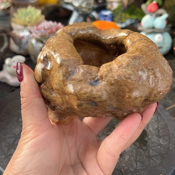 粗陶手工高温花盆