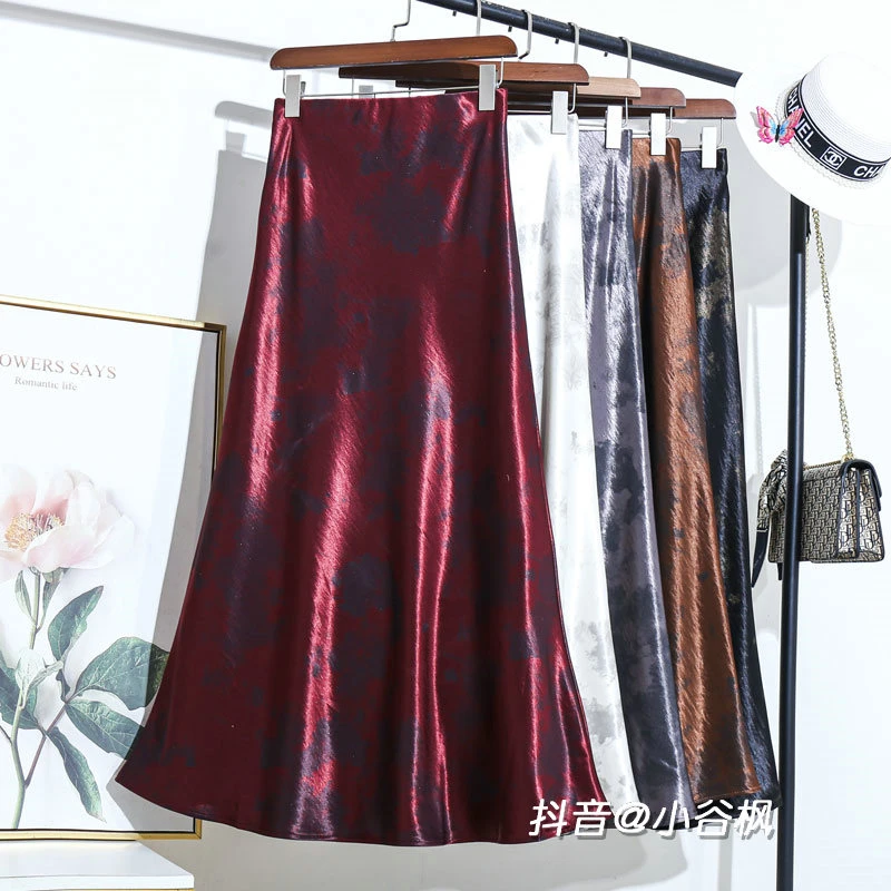 高级感法式复古风印花鱼尾半身裙女2025高腰显瘦垂感洋气中长裙子