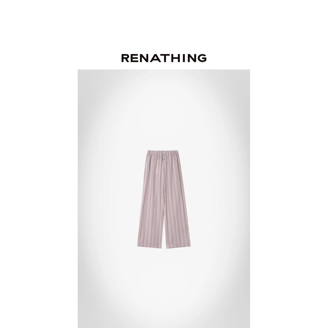 【RENATHING】棉条纹橡筋腰休闲长裤