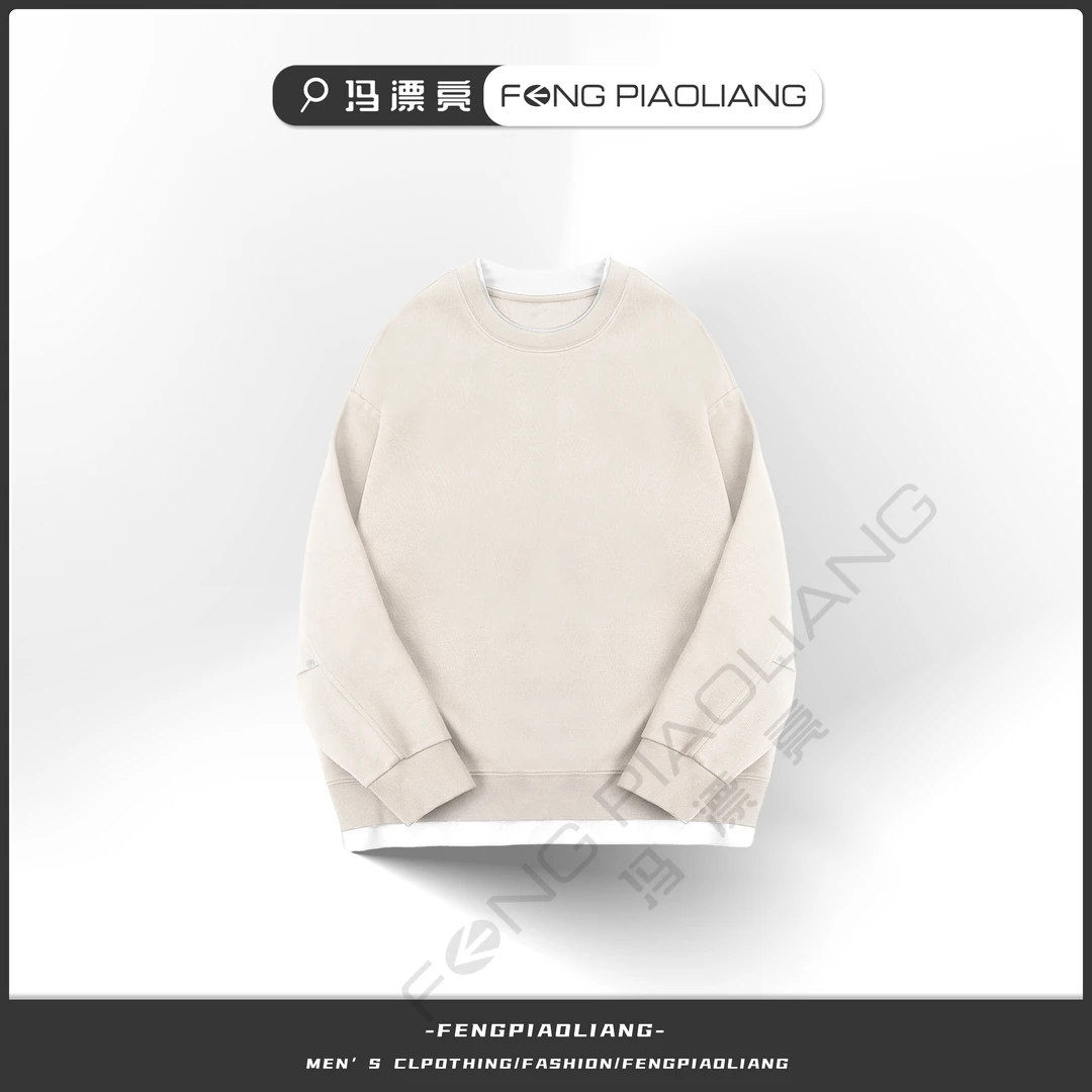 浅灰【山星海月假两件卫衣】77758春上新轻奢铆钉解构设计宽松时尚