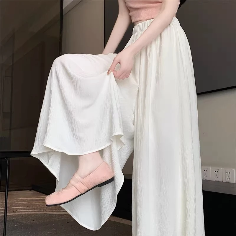 大码港风休闲裤女夏季宽松直筒阔腿裙裤胖MM梨形身材皱褶A字裤子