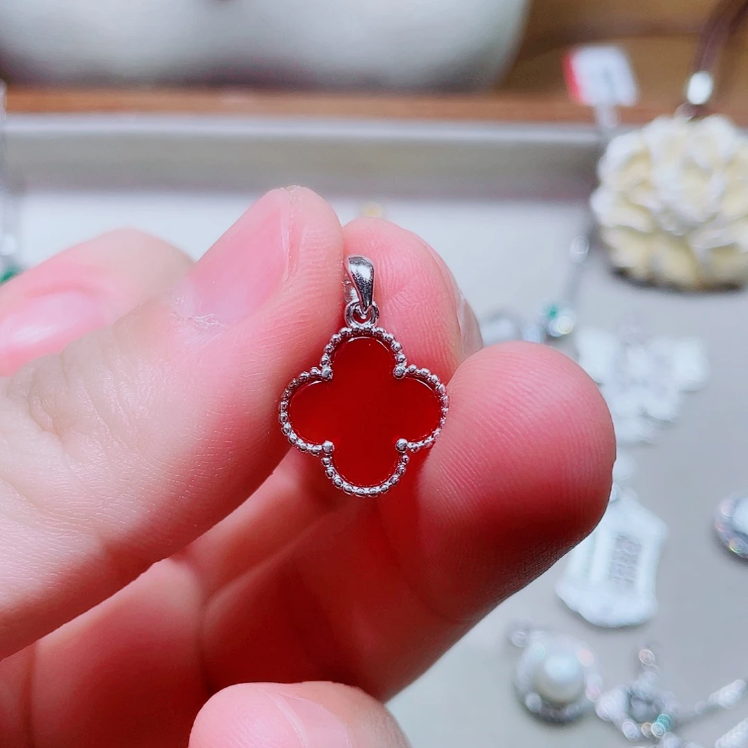 吊坠925银锆石红色四叶草