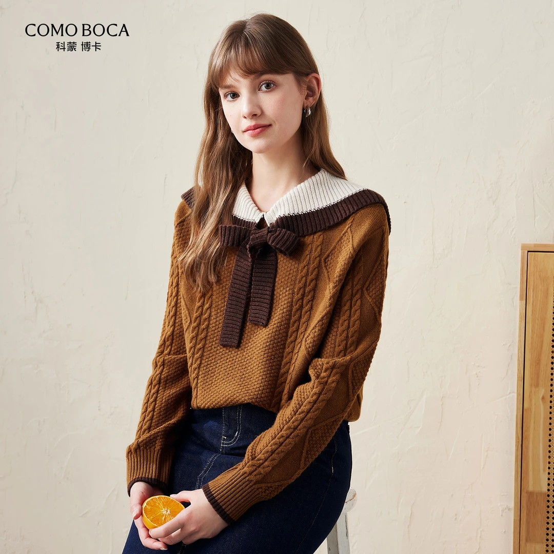 COMOBOCA/科蒙·博卡100%绵羊毛秋冬时尚海军领针织套头衫KSS1520