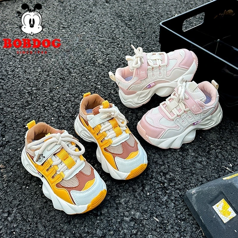 Bobdog/巴布豆2025年新款网面透气老爹鞋软底百搭儿童休闲童鞋