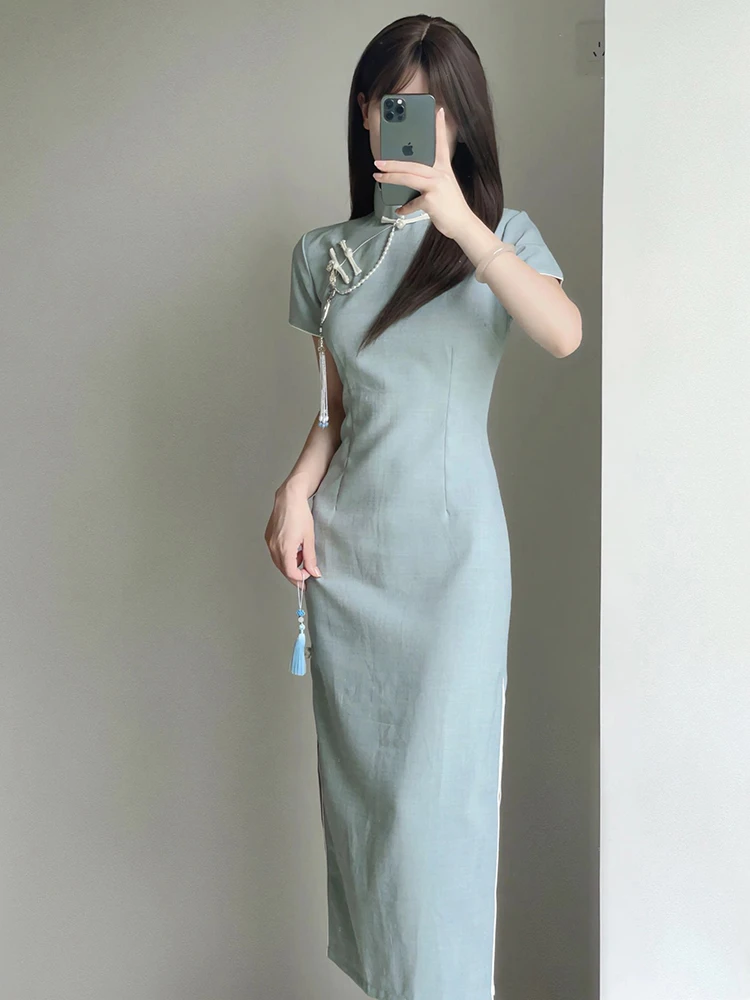 民国风素雅旗袍改良年轻款夏季2025新中式少女学生复古日常高级感