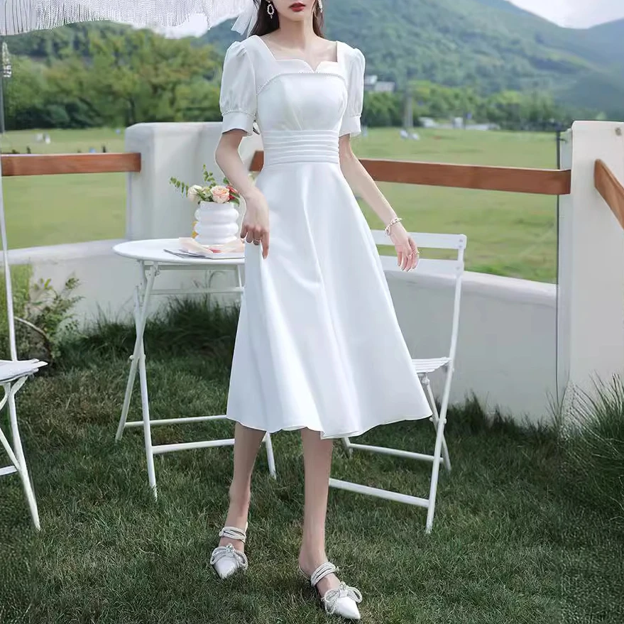 法式轻奢连衣裙2025年新款修身显瘦小个子登记领证小众高端礼服裙