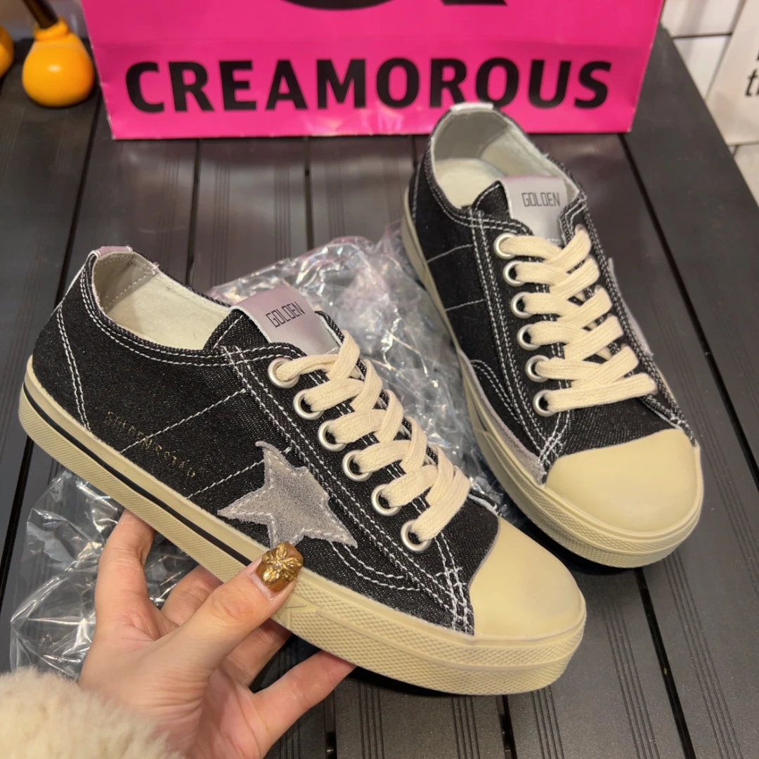 798黑色做旧帆布星星小脏鞋